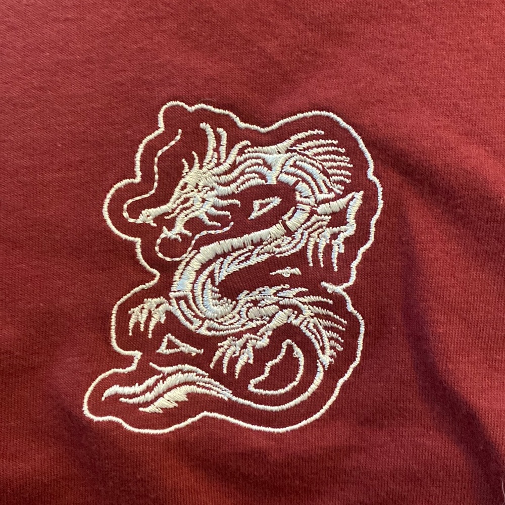 Women’s rue21 Burgundy long sleeve crop with a dragon design